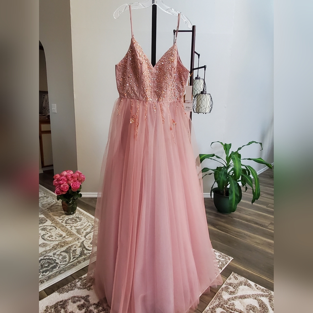 Say Yes to the Prom Metallic Beaded & Embellished Chiffon Gown Sz 12/13 Formal